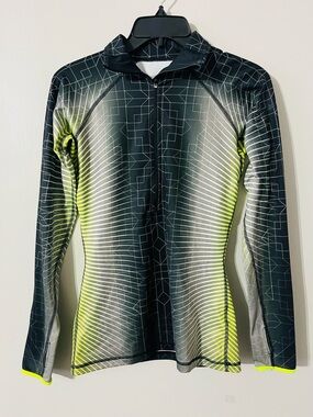 Nike Pro Shirt Jacket Pullover Long Sleeve 1/2 Zip Black Neon Yellow Sz S